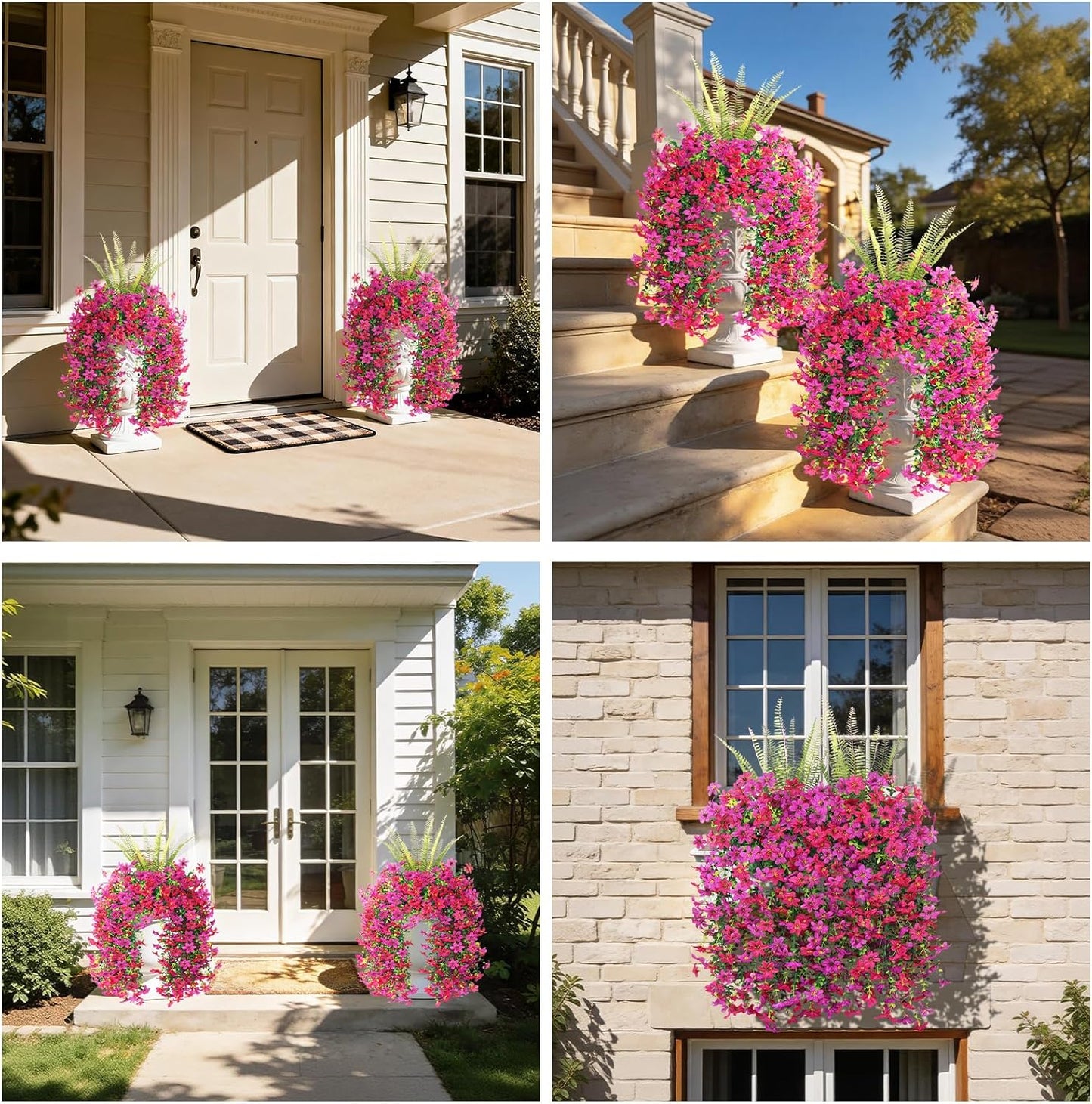 Artificial Fake Flowers Plants for Outdoor Decoration,3 Pcs Faux Hanging Flowers with Boston Ferns Spring Summer Decor,UV Resistant Realistic Fake Silk Flowers for Planter Balcony Yard Porch Garden