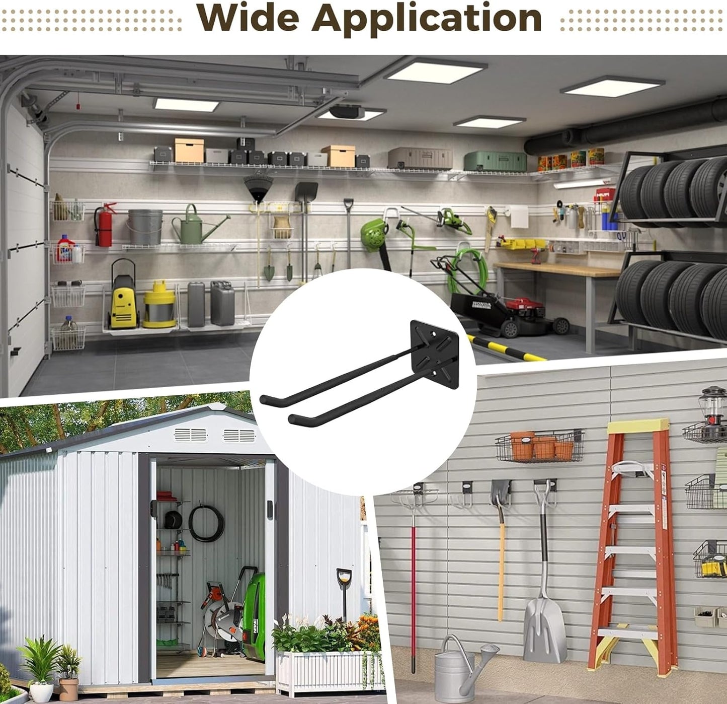OMISTAR 4 PCS Heavy Duty Garage Hooks, 12.2 in Wall Mount Long Hangers with Non-Slip Coating, Strong Metal Hooks for Chairs, Power Tools, Garden Tools, Ladders, Tires, Garage Organization