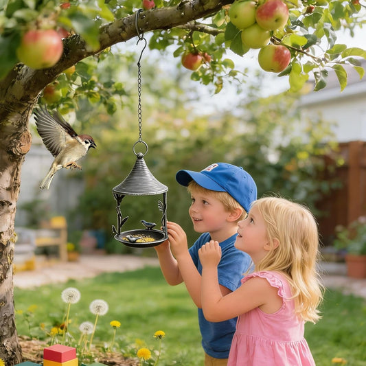 Outdoor Bird Feeder - Metal Retro Birdfeeders Porch Decoration, Vintage Bird Feeder with Classic Design, Wildlife Feeding Accessory for Wildbirds Outdoor Garden Backyard, Balcony Yard Porch Display