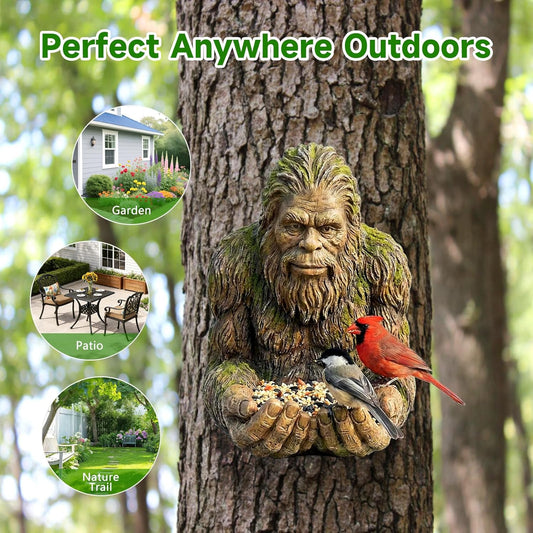 Outdoor Tree Face Bird Feeder Sculpture, Waterproof Tree-Mounted Resin