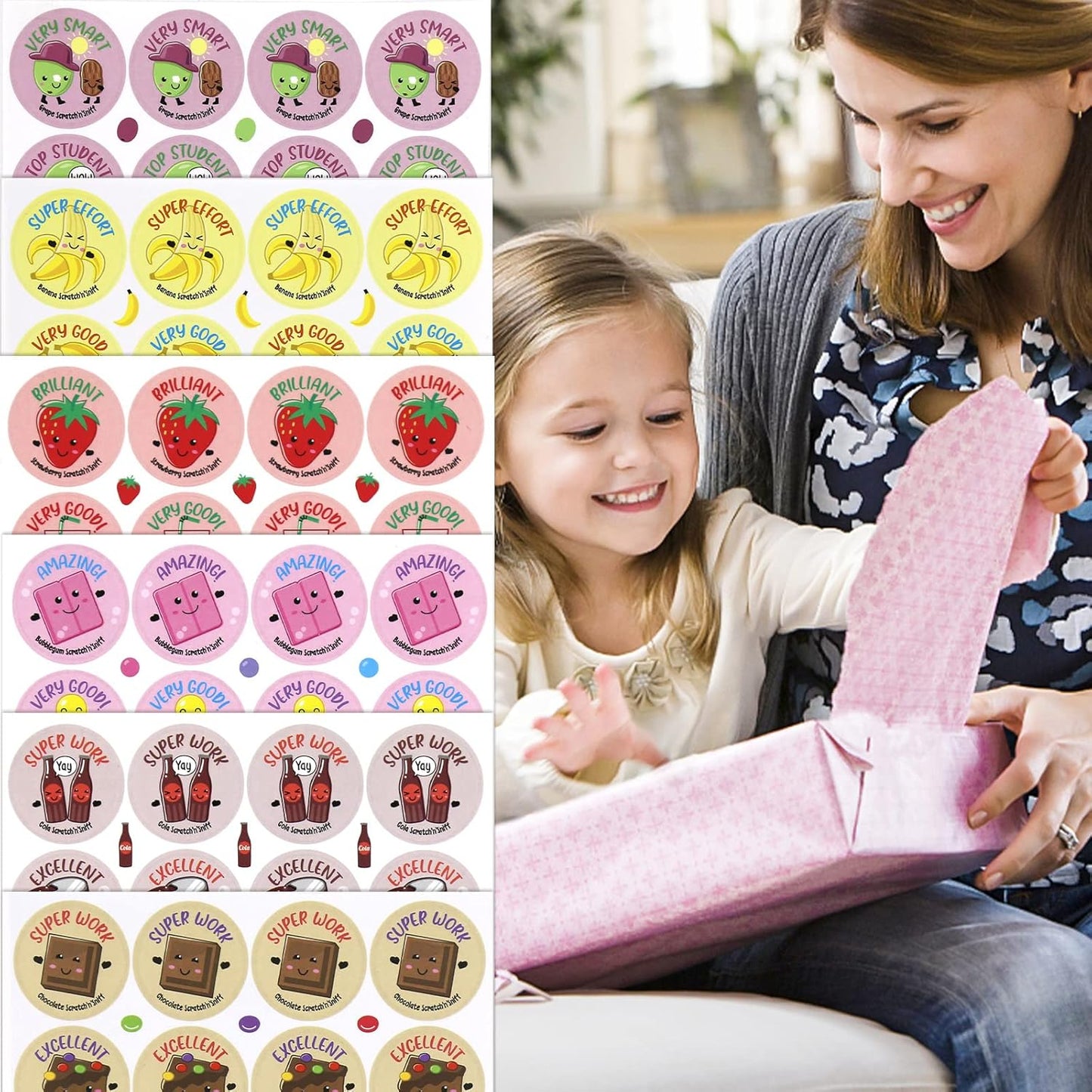 Scratch and Sniff Stickers - 864 Pieces, 12 Different Scents, 36 Sheets - Reward Stickers for Kids, Teachers, Parents, Crafts, Party Favors, Christmas Gifts