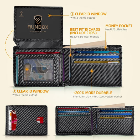 RUNBOX Wallet for Men Slim Rfid Leather 2 ID Window With Gift Box | Sl