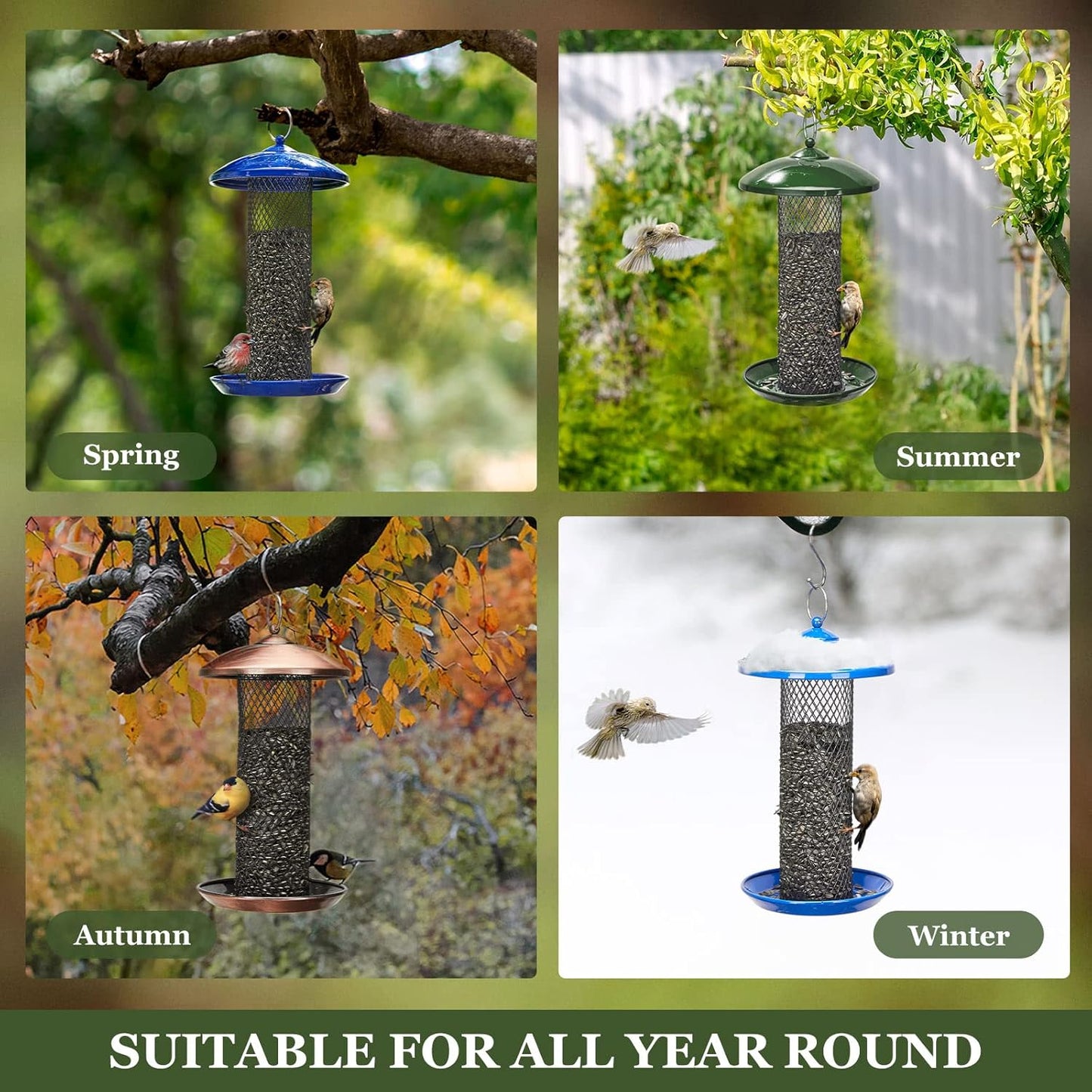 Kingsyard Mesh Tube Bird Feeders for Outdoors Hanging, All Metal, Wild