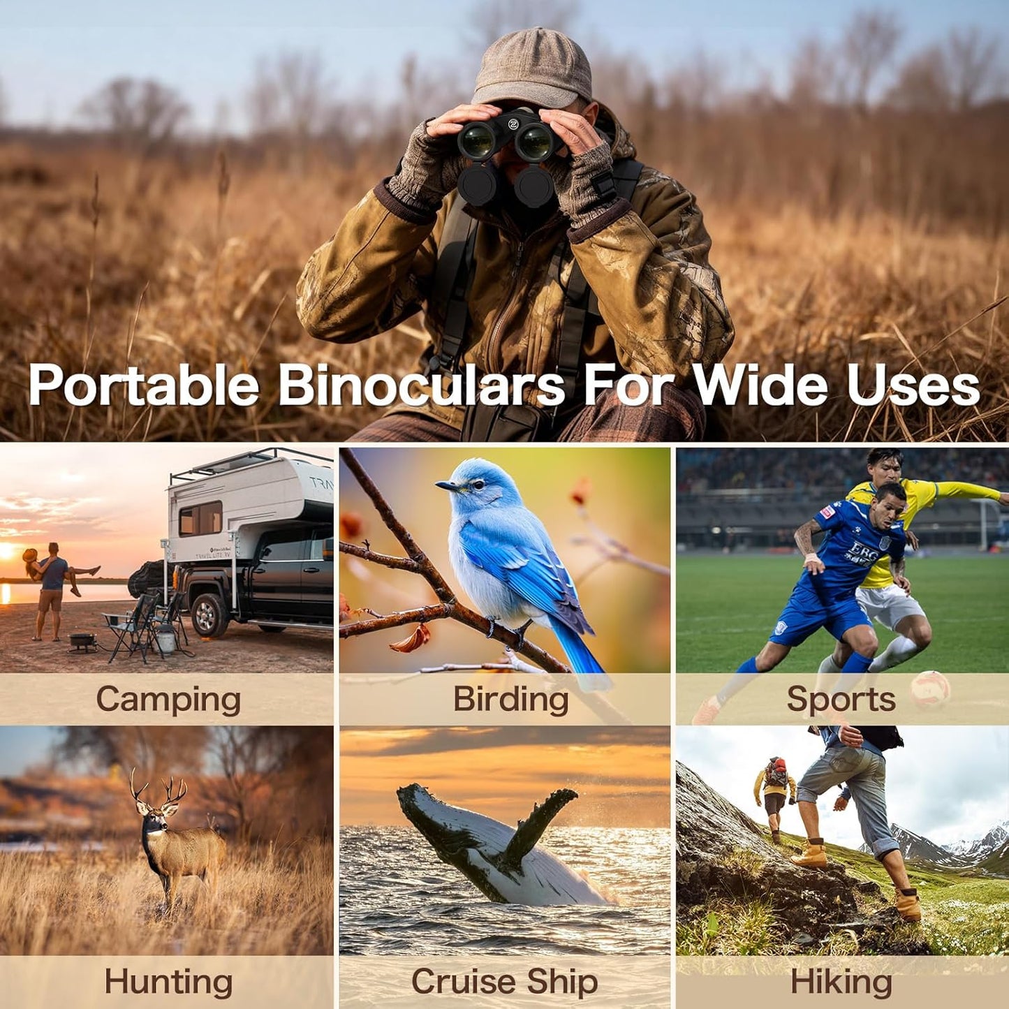 10x42 HD Binoculars for Adults, High Powered Binoculars with BAK4 Prism and Low Light Vision, Waterproof Binoculars with Large Eyepiece for Bird Watching, Hunting, Wildlife Viewing, Hiking, Travel