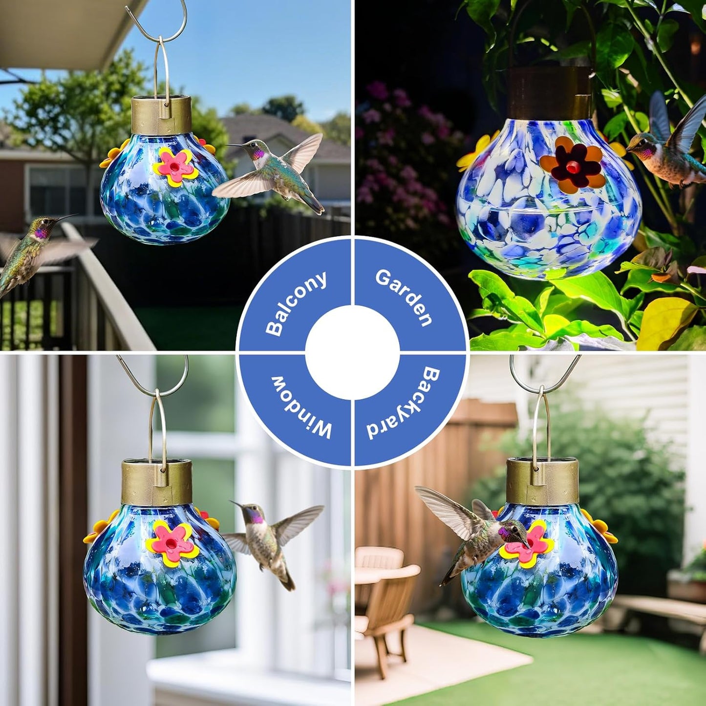 Dome Camera, HD Hummingbird Feeder with Solar Light & Security Camera with Color Night Vision, Motion Detection, Two-Way Audio & Built-in Spotlight, 1-Pack (Blue)