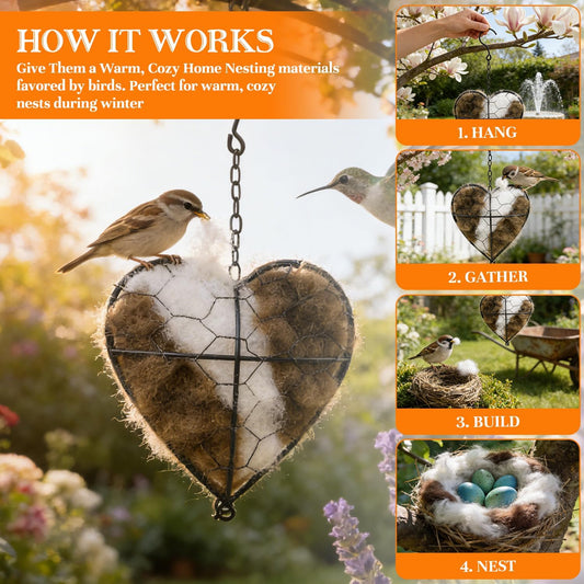 Handmade Alpaca Fiber Bird Nesting Heart,Refillable Hummingbird Nest H