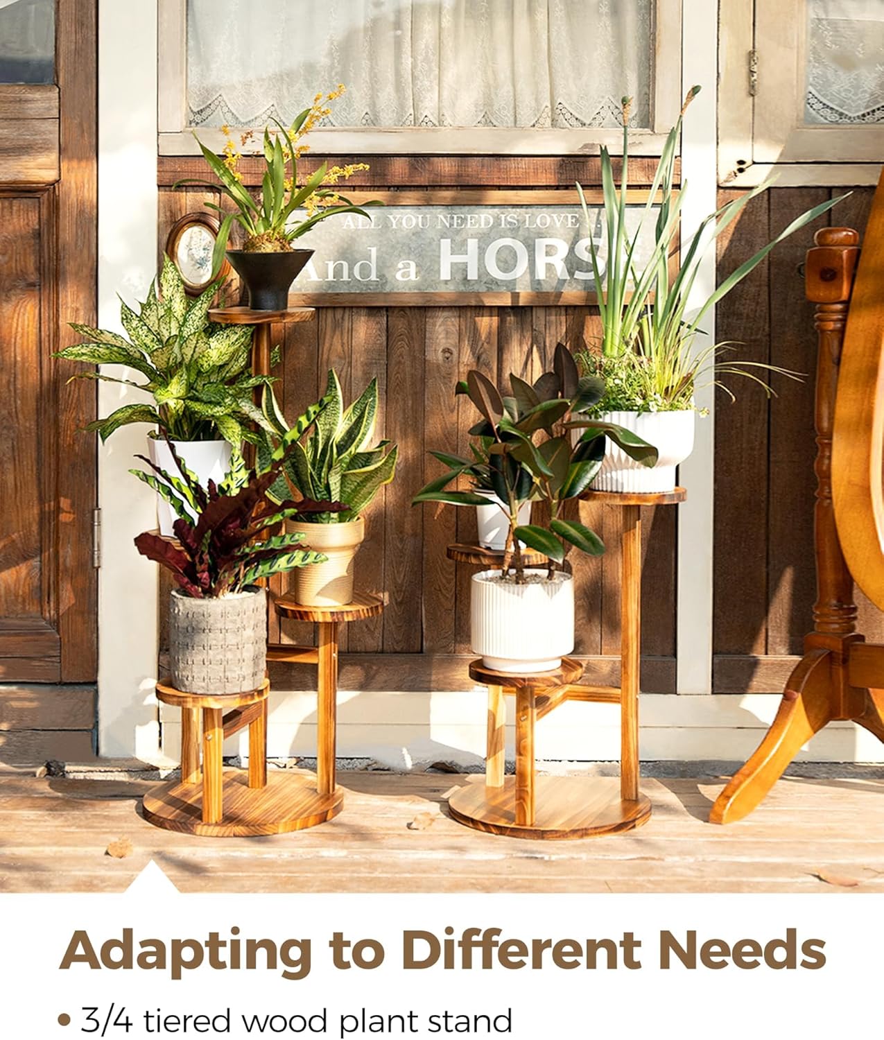 Bamworld Plant Stand Indoor Plant Shelf 4 Tier Wood Plant Stand for Mu