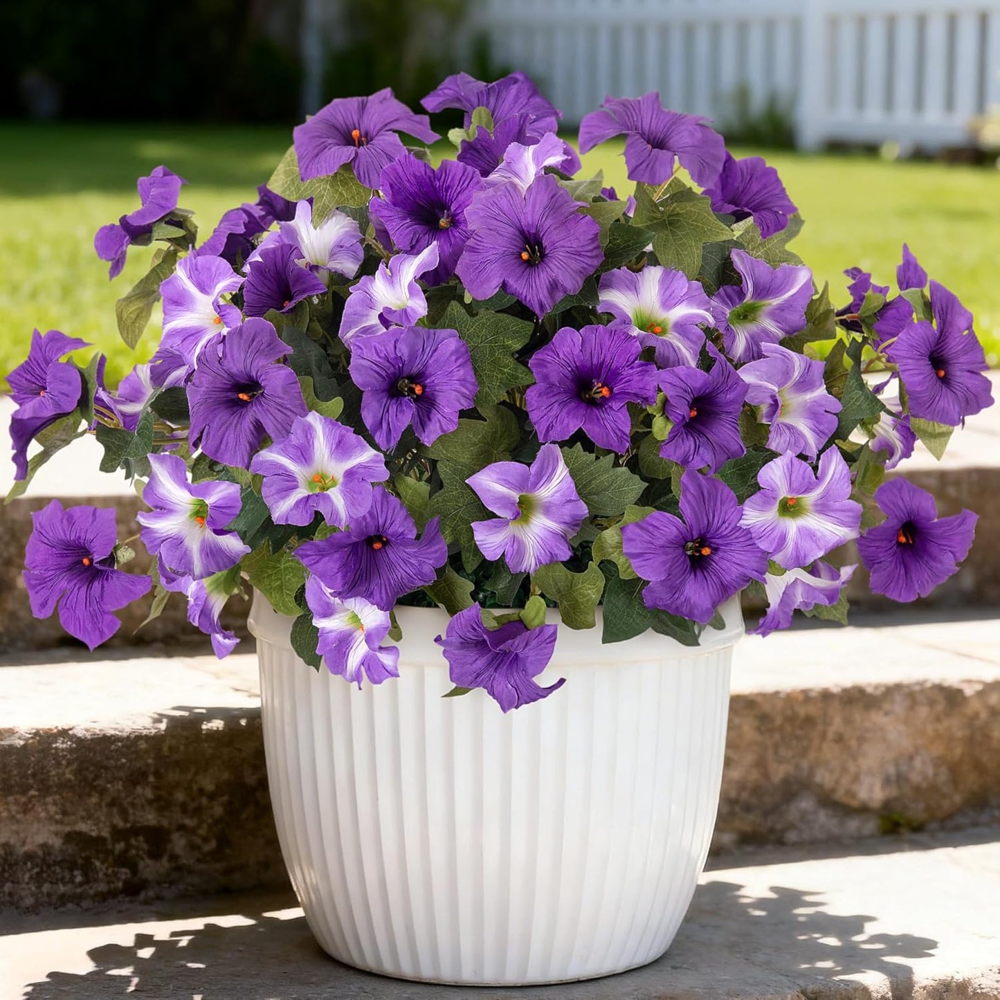 6 Pcs Artificial Flowers Fake Petunias for Outdoors, Faux Flowers for Outdoor Planter, UV Resistant Realistic Fake Plants for Outside No Fade for Garden Porch Patio Indoor Room Decor(Purple)