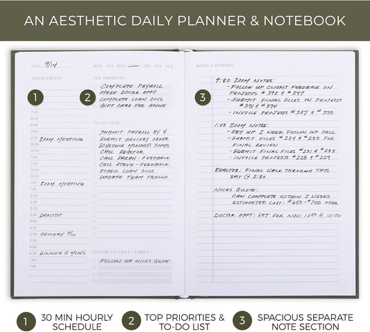 Aesthetic Daily Planner And Notebook With Hourly Schedule - Modern Har