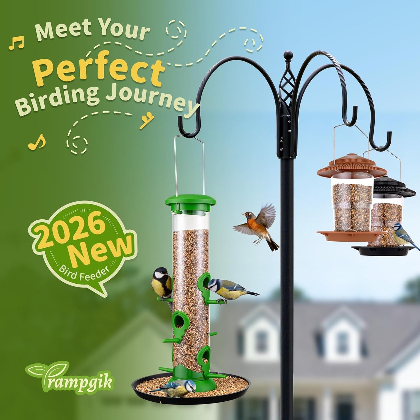 Bird Feeders for Outdoors Seed Catcher,6 Port Wild Bird Feeders with T