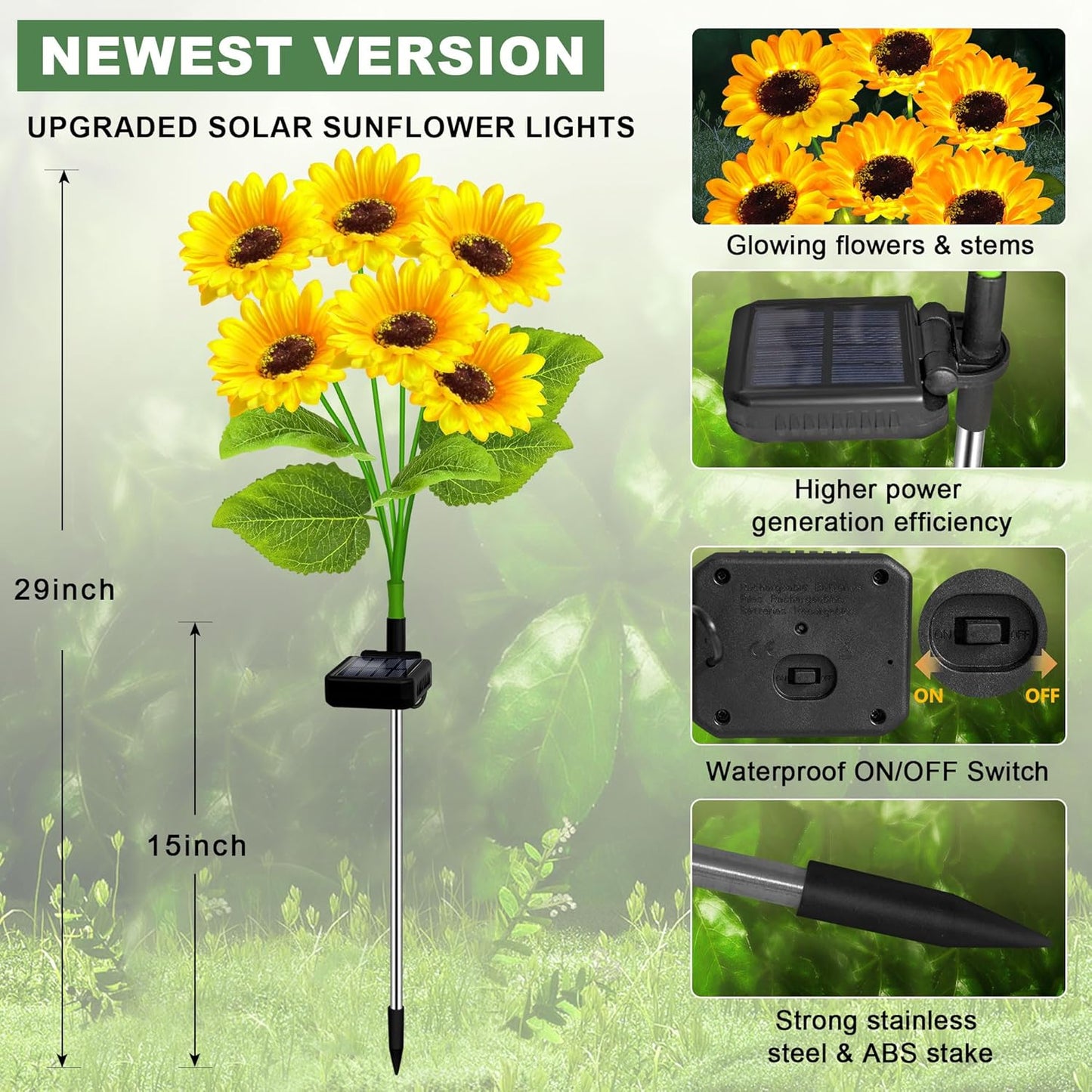Solar Lights Outdoor Garden Decor,4 Pack with 24 Sunflower Lights,Sola