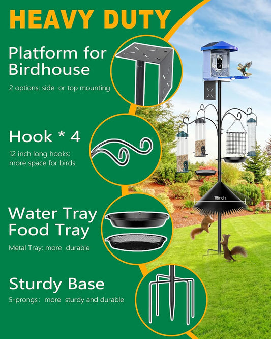 Bird Feeder Pole, 108 inch Bird Feeder Stand Station with Squirrel Pro