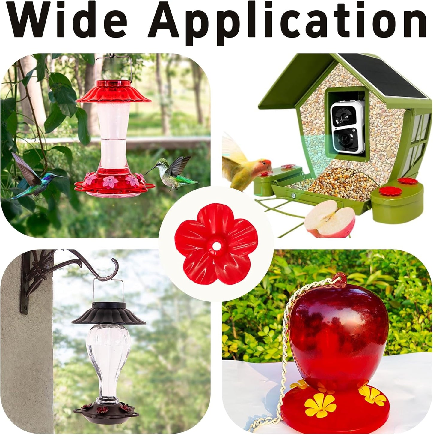 16 PCS Hummingbird Feeder Flowers, Heavy Duty Plastic Feeding Ports Replacement Parts for Outdoor Hanging Bird Feeders (Red)