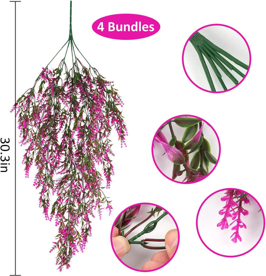 RECUTMS Artificial Hanging Plants, Faux Hanging Plants UV Resistant Home Decor Fake Hanging Plants for Garden Porch Window Patio Hanging Planter Home Party Wedding Decor (Fuchsia)