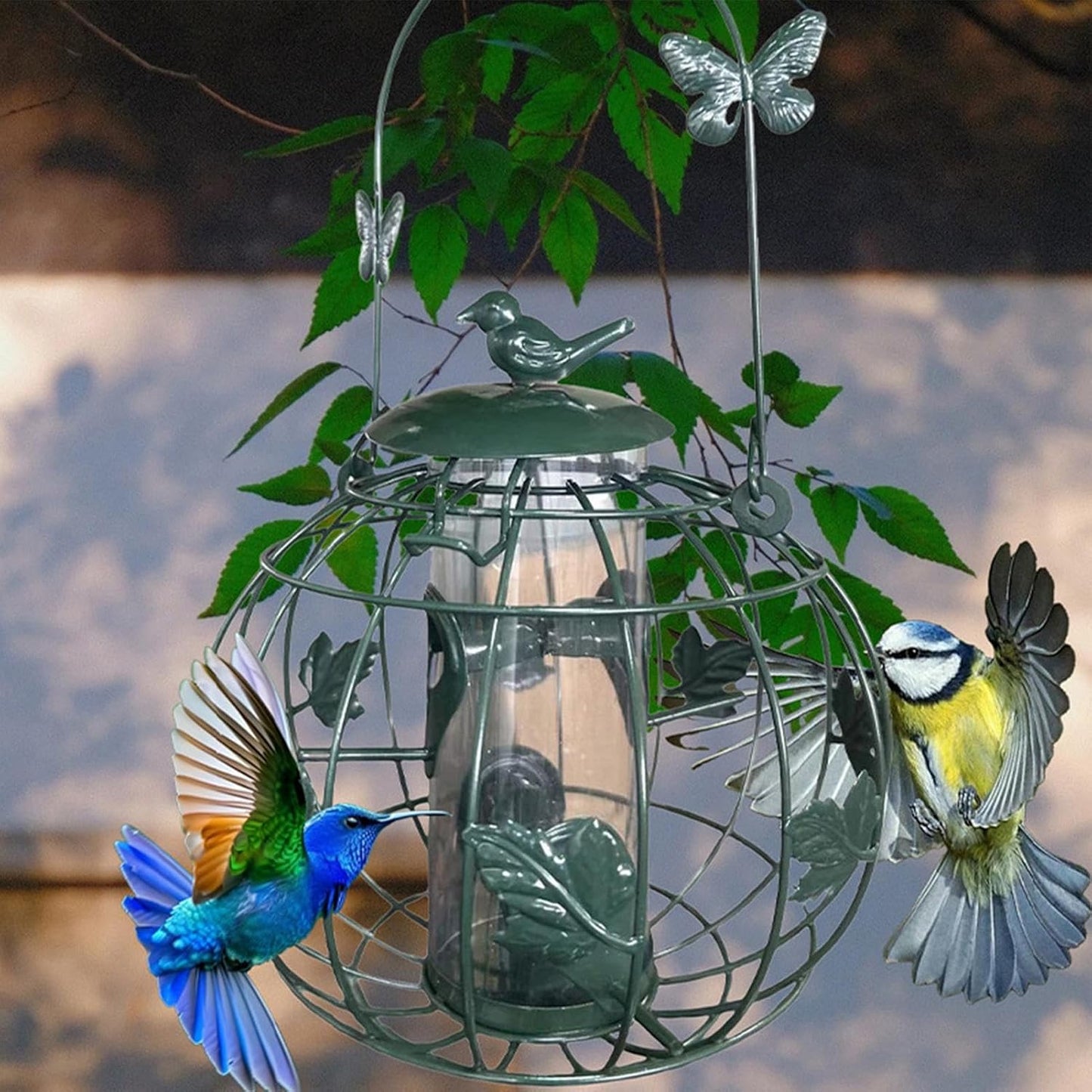 Bird Feeders Outdoor - Tube Feeding Squirrel Proof Design for Safe Wild Bird Feeding, Garden and Backyard Feeder, Perfect for Lawn Porch Balcony Deck Terrace Park and Birdwatching