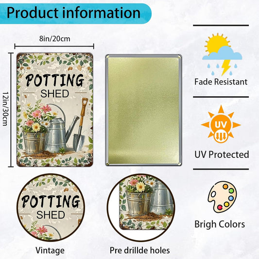 Potting shed Garden Tools tin Sign Garden Decorative Metal Signs for Home Farm Vintage Wall Decor 8x12 Inch
