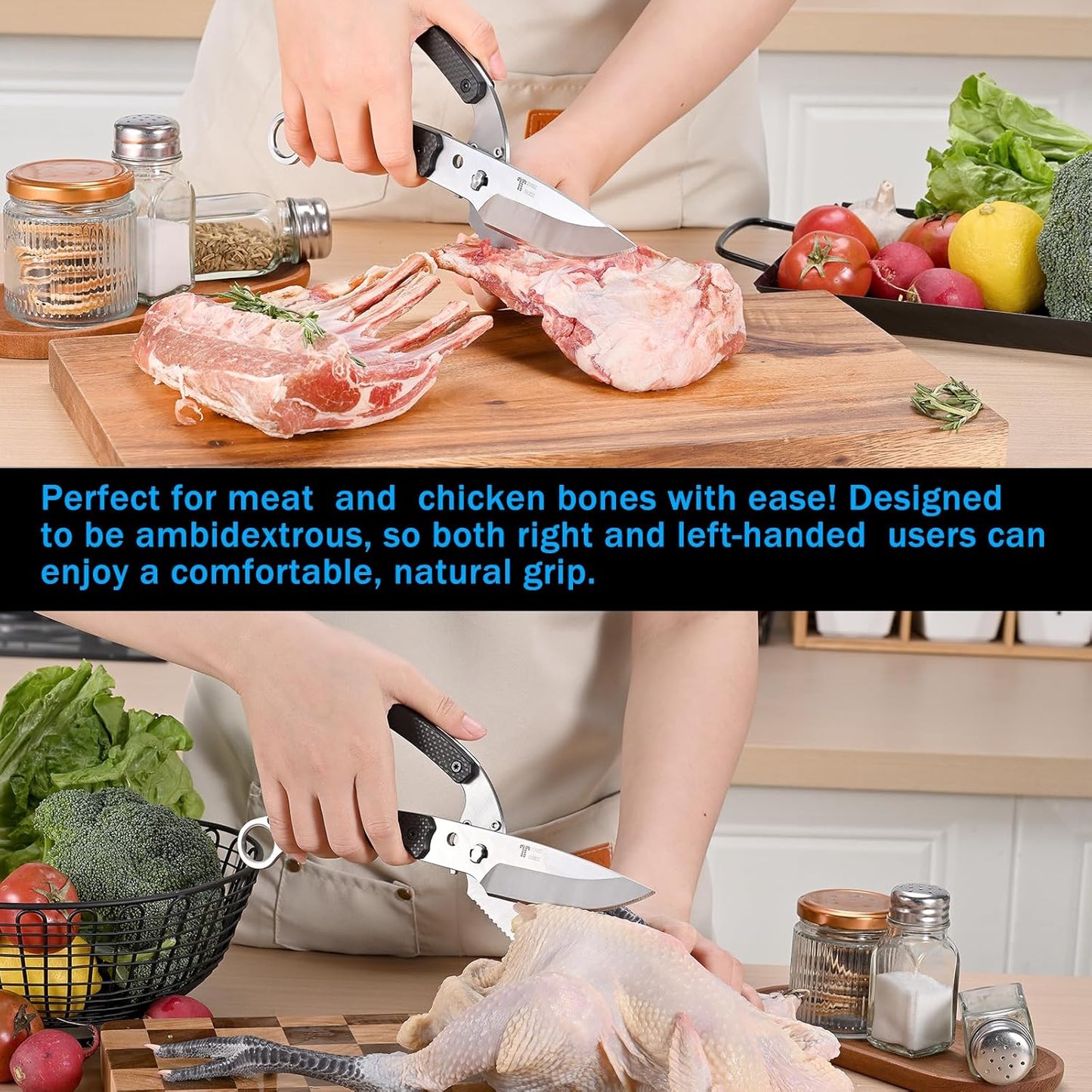 Scissors all purpose, kitchen shears with carbon fiber handle with han