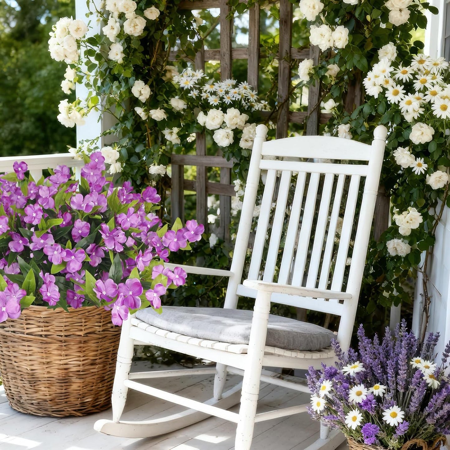 Artificial Flowers for Outdoors 2Pcs Faux Impatiens for Outdoor Planters UV Resistant Purple Silk Flowers Outside Artificial Impatiens Plants Bush for Front Porch Patio Garden Pot Balcony Decor