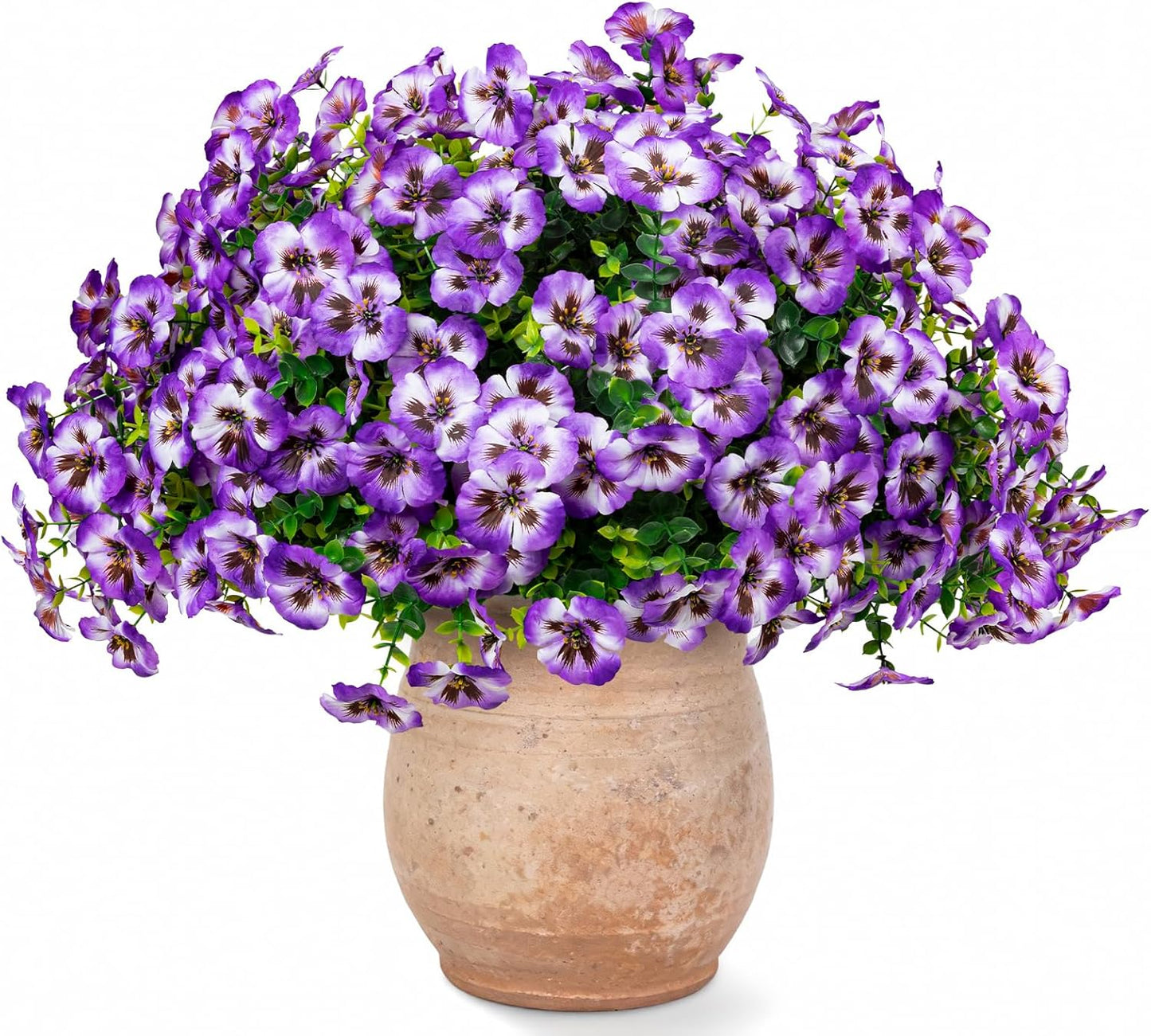 24 Pcs Artificial Fake Pansy Flowers for Outdoor,Faux Silk Plants Flowers UV Resistant Pansies Spring Flowers for Planter Front Door Porch Yard Patio garden Window Box Home Decor(Purple White)