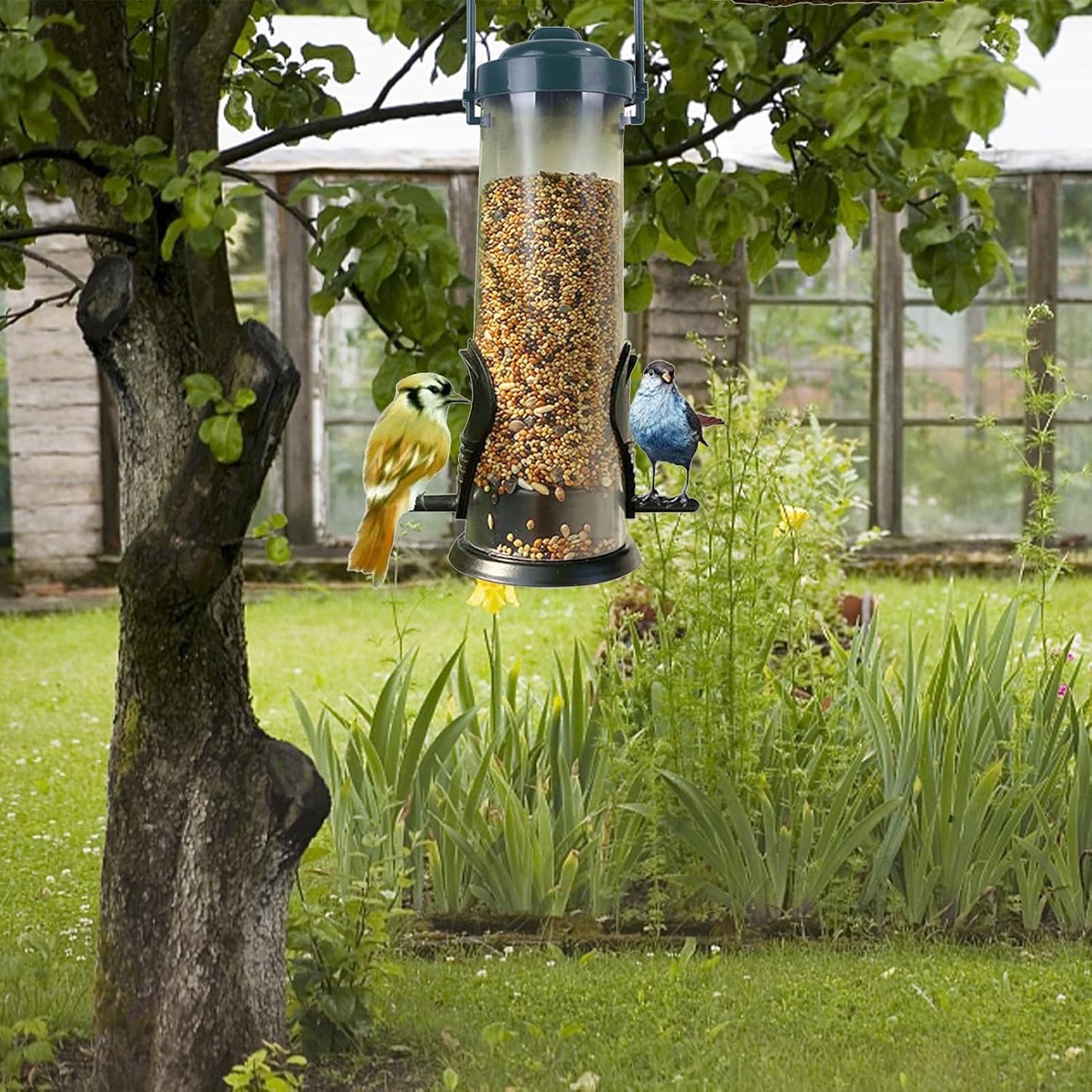 Bird Feeder Tube, Squirrel-Proof Automatic Feeding Container Small Hummingbird Feeders for Garden Viewing, Outdoor Protection with Easy-Fill Function, Hanging Feeder for Courtyard Balcony Deck Farm