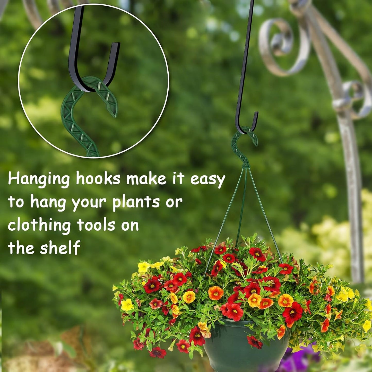 8 Pack 12 Inch Large S Hooks Black Heavy Duty Hooks for Hanging Plants Long Metal Hook Hanger S Shaped Hook for Hanging Closet,Pots and Pans,Basket,Bird Feeders, Garden Indoor Outdoor