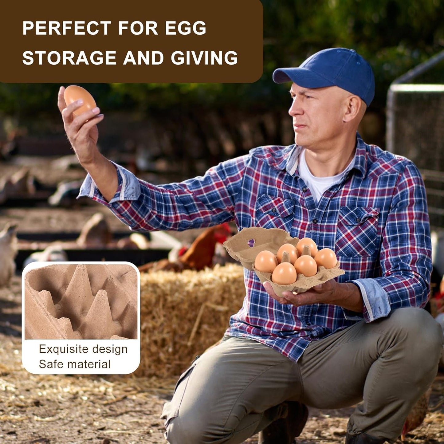 40 Pack Half Dozen Egg Cartons Bulk 6 Count, Empty Natural Paper Pulp