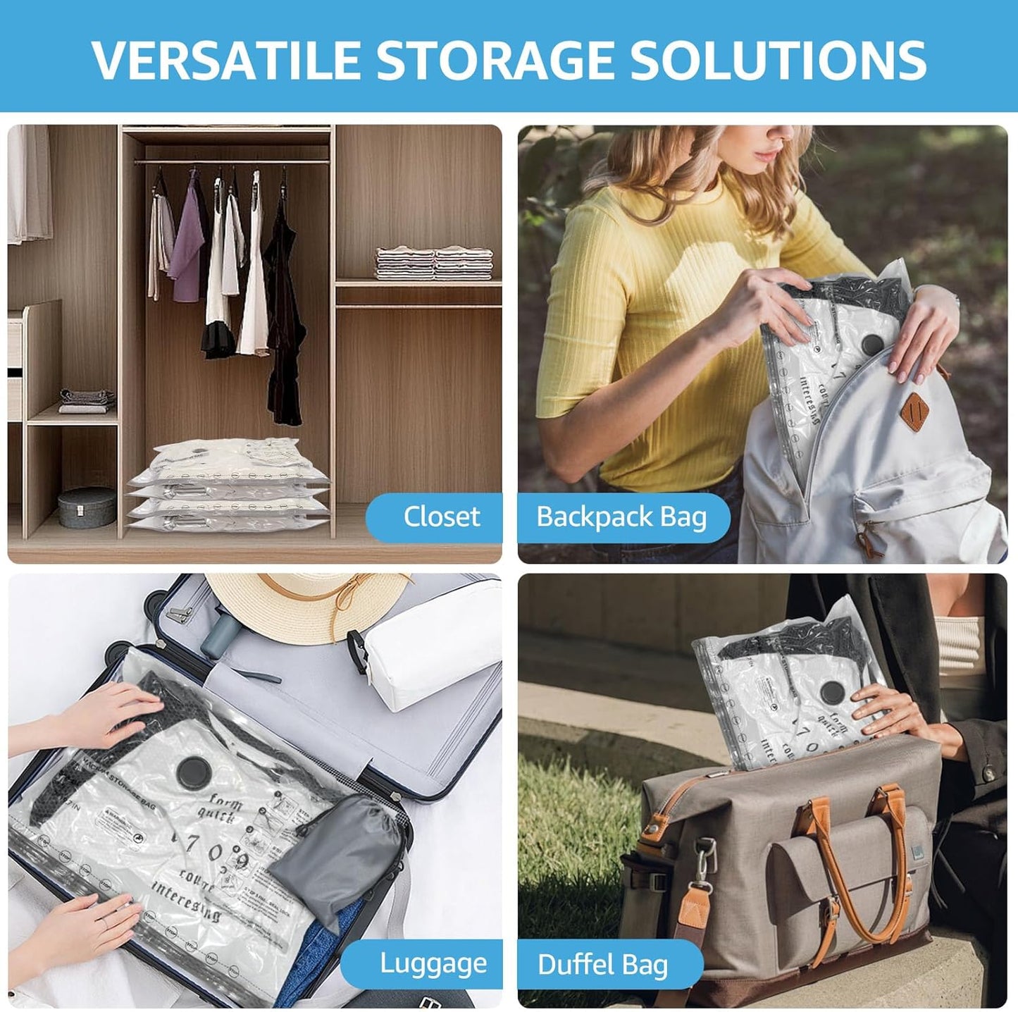 Vacuum Bags for Travel with Rechargeable Pump, 3 Sizes Vacuum Seal Bags for Clothing, Compression Vacuum Travel Bags for Luggage, Vacuum Packing Bags for Closet Organization (15)