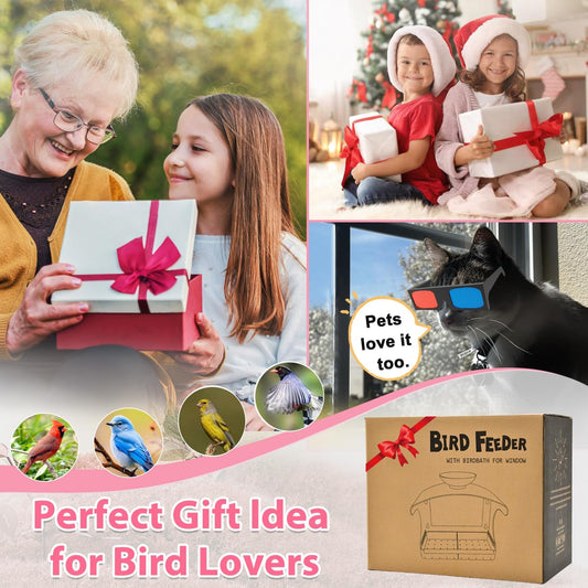 Goodeco Clear Window Bird Feeder - Outdoor Window Feeder with Bird Water Bowl & Strong Self-Adhesive Hooks for Outside Watchings - with a Brush, Easy to Clean, Ideal Gifts for Mom Parents