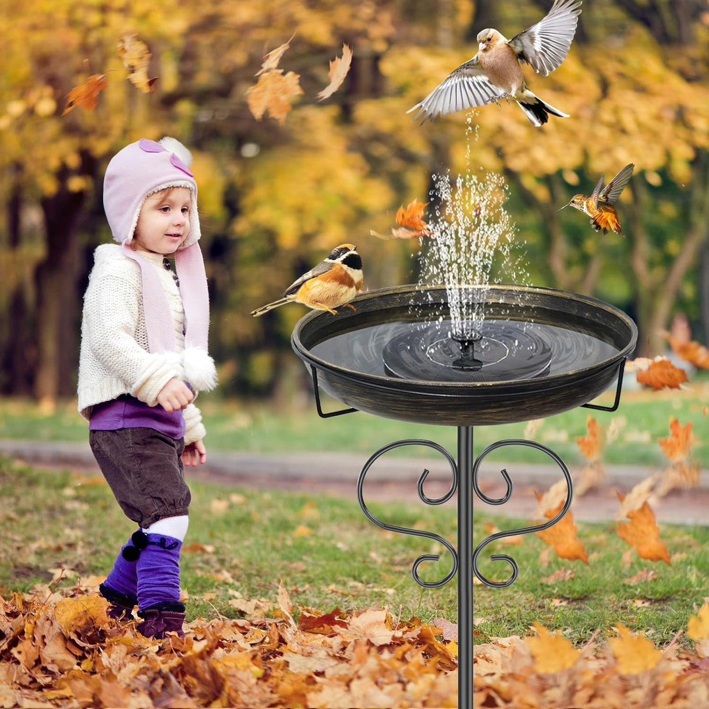 Bird Bath for Outside,Freestanding Metal Bird Bath Feeder with Heavy D