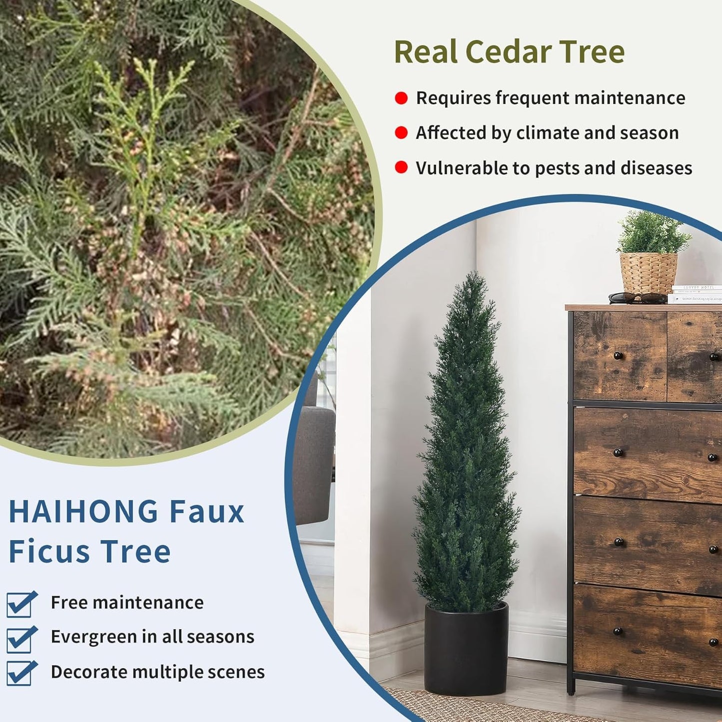 3ft Artificial Cedar Topiary Trees - Fake Boxwood Topiary Cypress Trees Potted Plants, Artificial Plants Shrubs for Home Indoor Outdoor Garden Porch Decor