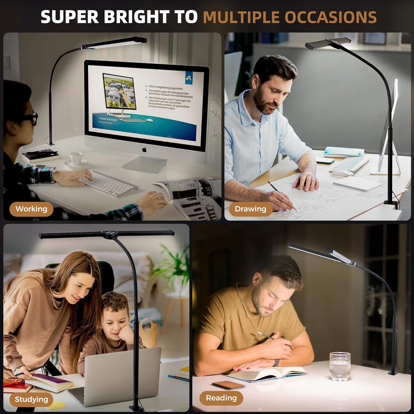 Led Desk Lamp for Home Office, Eye-Care Architect Light with Clamp, Sm