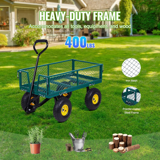 Backyard Expressions Heavy-Duty Steel Garden Cart – 400 lb Capacity, R