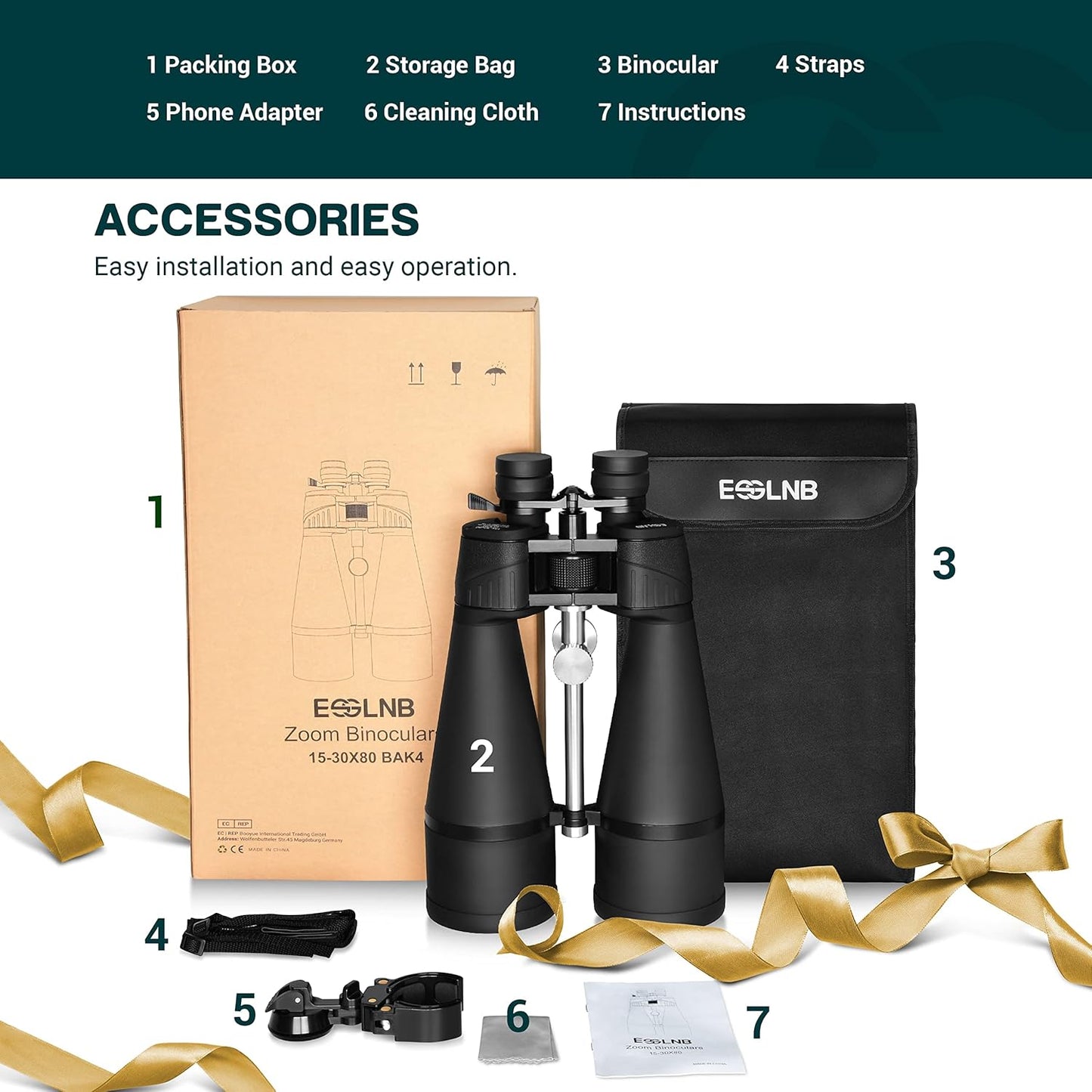 ESSLNB 15-30X80 Zoom Astronomy Binoculars with Built-in Tripod Mount Giant Binoculars with Phone Adapter and Case for Bird Watching Hunting and Stargazing