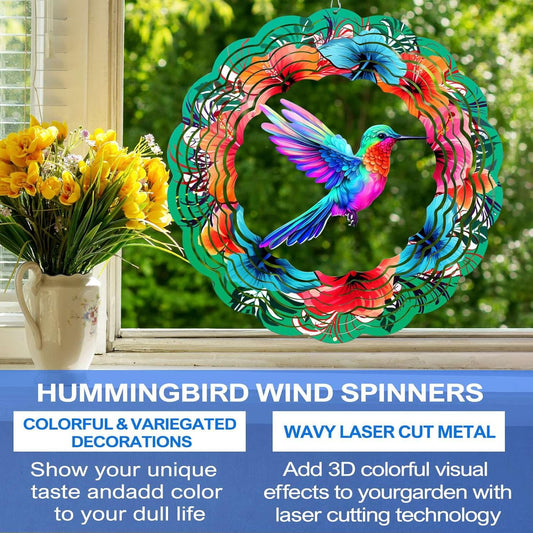 Hummingbird Wind Spinners Hanging Outdoor Decor, 12 Inch 3D Kinetic Yard Art Hummingbird Metal Sculpture Birthday Gifts for Bird Lovers, Mom, Women for Yard, Garden