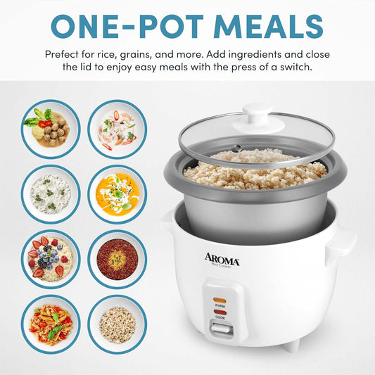 AROMA® Rice Cooker, 3-Cup (Uncooked) / 6-Cup (Cooked), Small Rice Cook