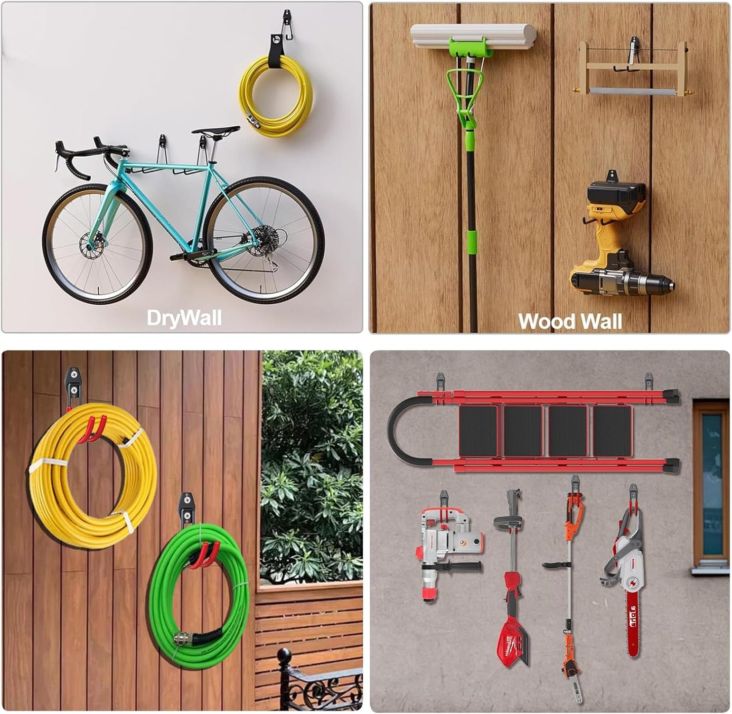 Chainsaw Holder Wall Mount, Garden Power Tool Hanger, Weedeater Rack, String Trimmer Hanger, Utility Hooks for Garage Tool Organizers and Chain Saw Storage 4Pcs