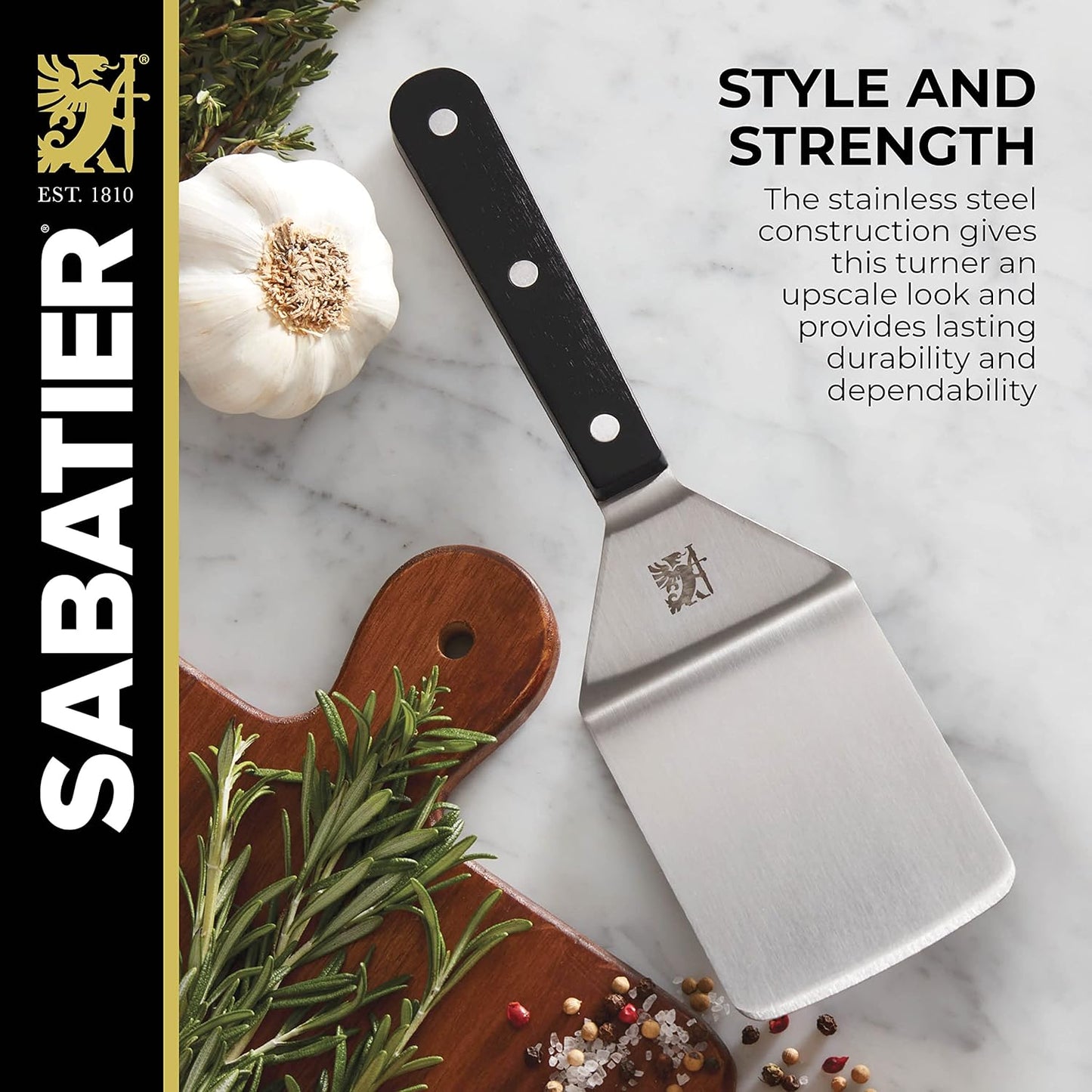 Sabatier Triple Rivet Stainless Steel Wide Turner, 9.65-Inch, Black,5154549