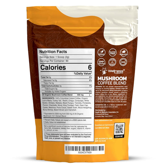 Mushroom Coffee Organic Instant Coffee, 25-in-1, Third-Party Tested Ke