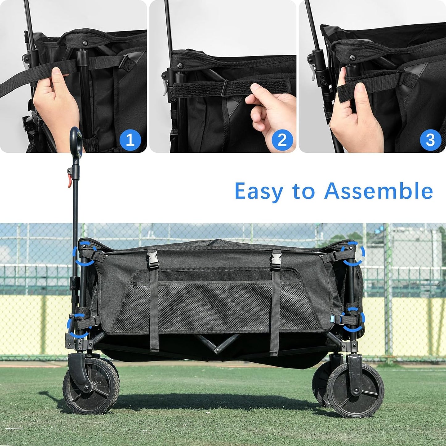Xxerciz Collapsible Wagon Side Pocket for Umbrella, 900D Oxford Storage Bag with Mesh Pouch for Folding Wagon, Garden Cart Accessories Bag for Camping Garden Sports