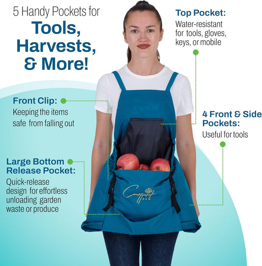 Gardening Apron with Pockets, Adjustable Cross Back Gardening Smock with Quick Release Pockets, Multipurpose
