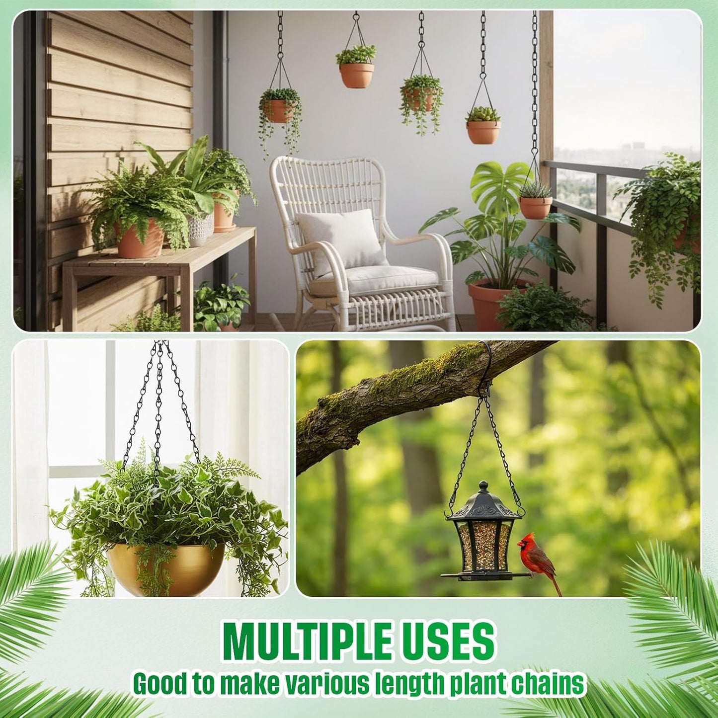 Outus 4 Pack 35 Inch Black Hanging Chain for Bird Feeders, Planters, Lanterns, Wind Chimes, Decorative Ornaments and Birdbaths Basket Extender Chain Outdoor Indoor