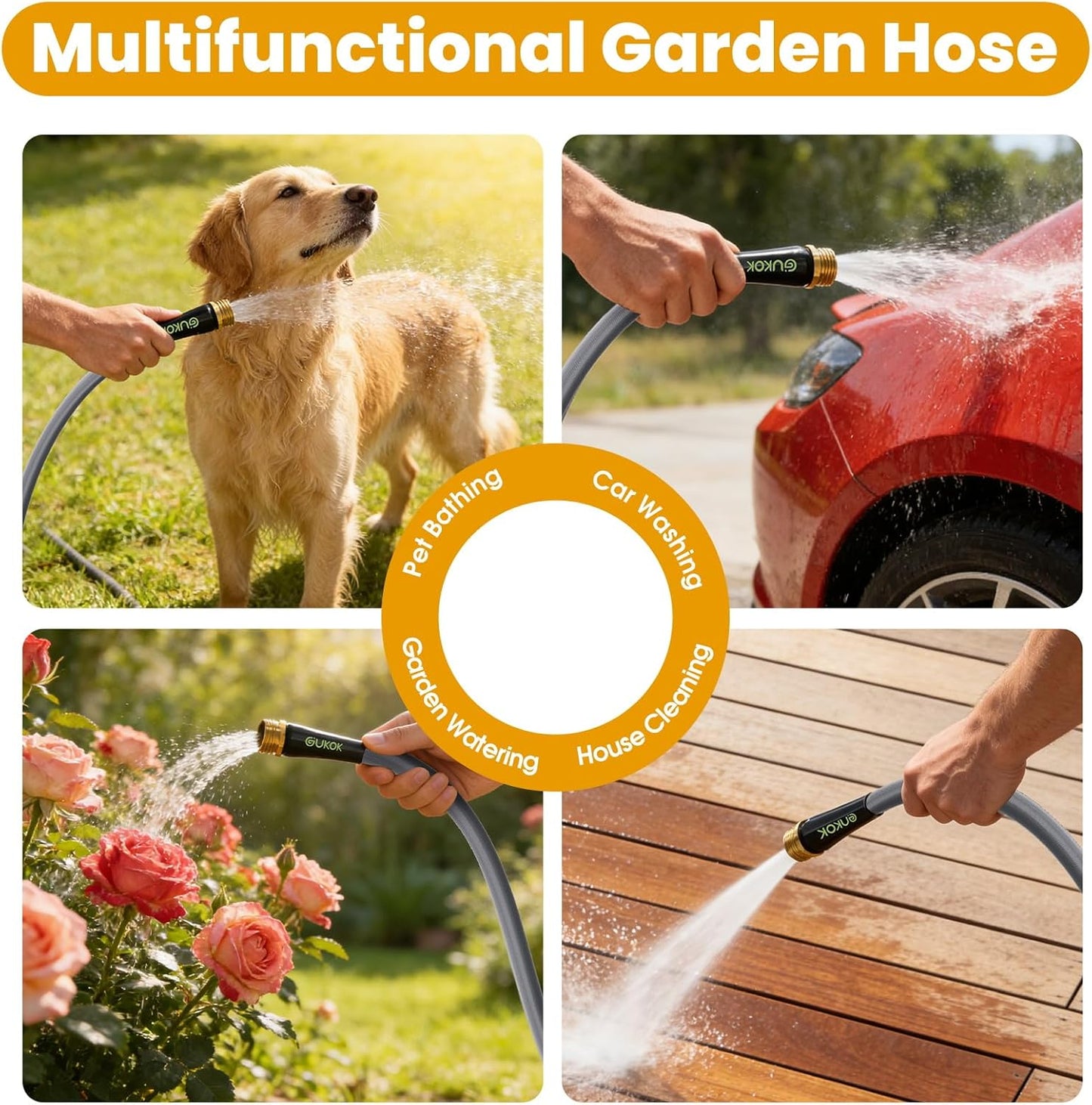 Garden Hose 100 FT, Non-Expanding Water Hose, Ultra-Light & Flexible,