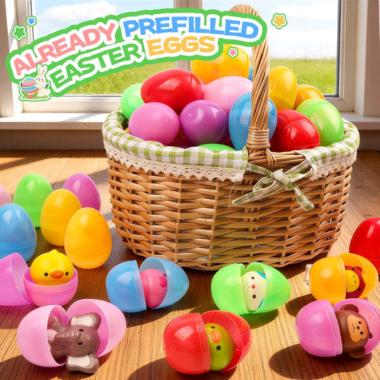 24 Pack Prefilled Easter Eggs with Animal Squishy Toys,Easter Eggs Filled for Egg Hunt,Easter Gifts for Kids,Easter Classroom Prizes, Easter Basket Stuffers