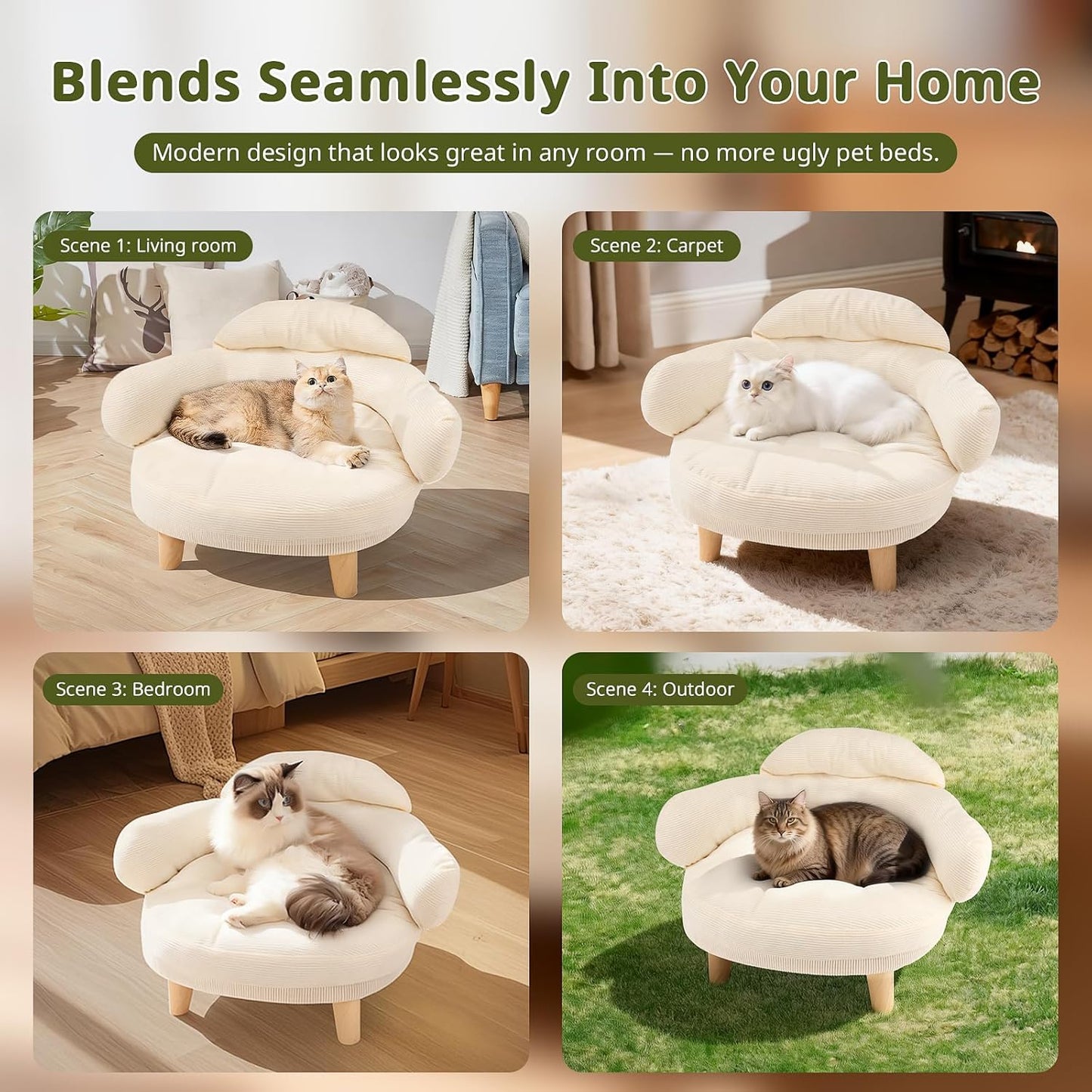 Cat Sofa Furniture-Style Pet Bed with Removable Cotton Velvet Cover, S