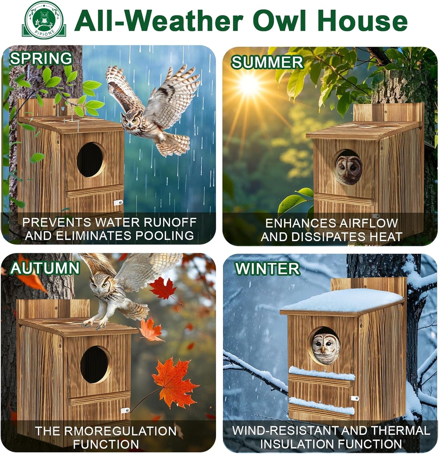Squirrel Houses Owl House Bird Houses for Outside, Owl Box Birdhouses for Outdoors, Wooden Bird Nesting Boxes with Shavings for Wildlife Lovers, Easy Assembly Required