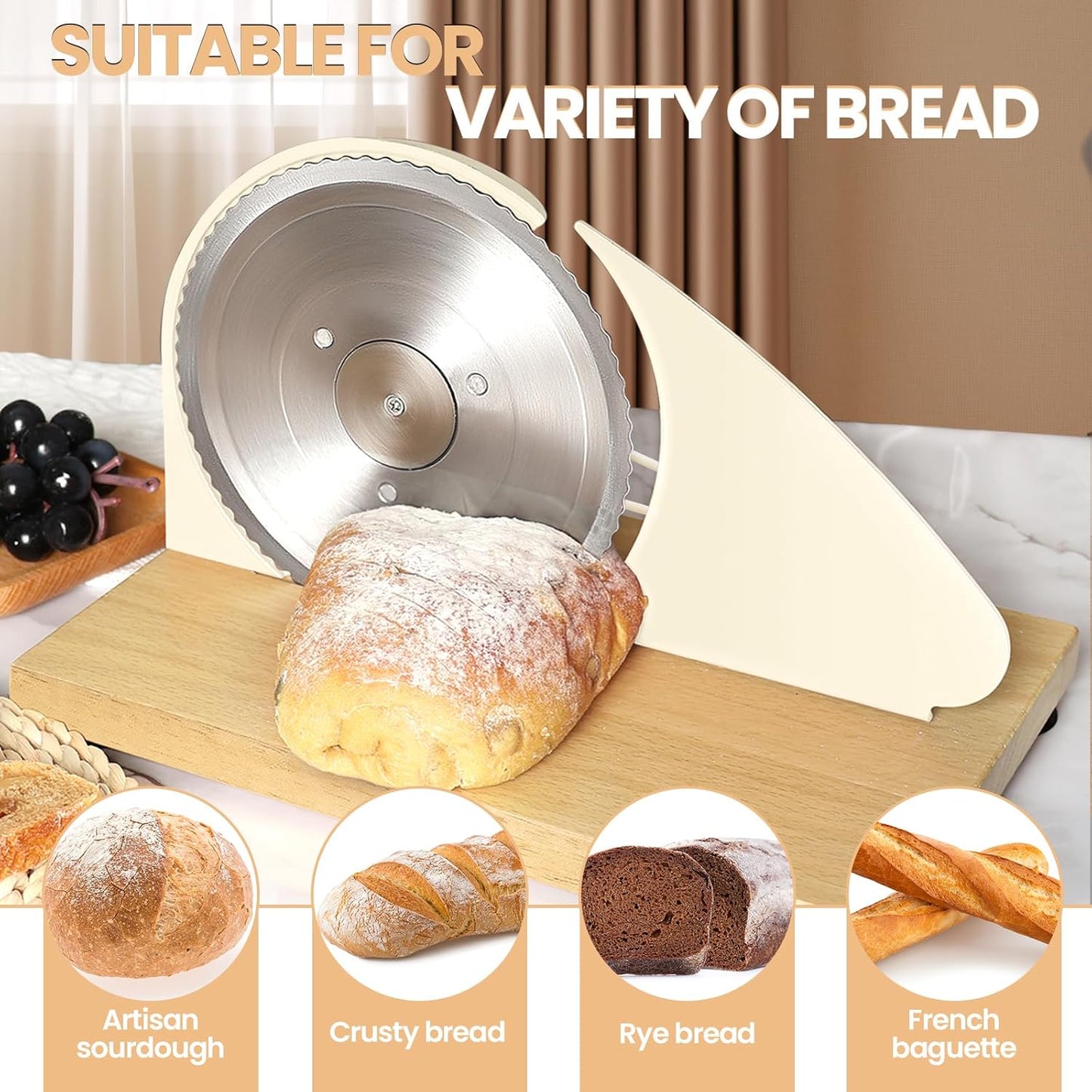 Manual Bread Slicer Adjustable Thickness, Hand Crank Bread Slicer for Homemade Sourdough Bread with Scale Line & Suction Cup & Metal Guide,Quality Solid Wood Base & Gift-Level Packaging