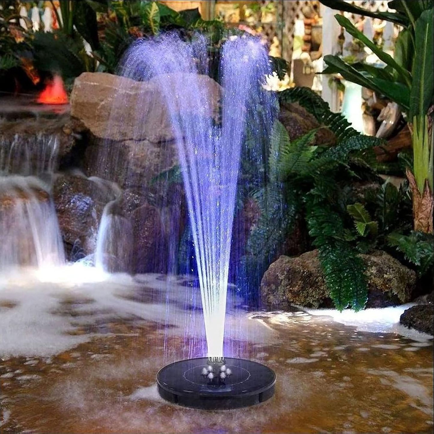 Garden Solar Fountain Pump 2.4W Bird Bath Floating Fountain Free Standing Solar Pond Pump with LED Lights and 4 Nozzles Solar Water Fountain Kit for Pond Pool Outdoor Garden-2.4w 18cm(7inch)