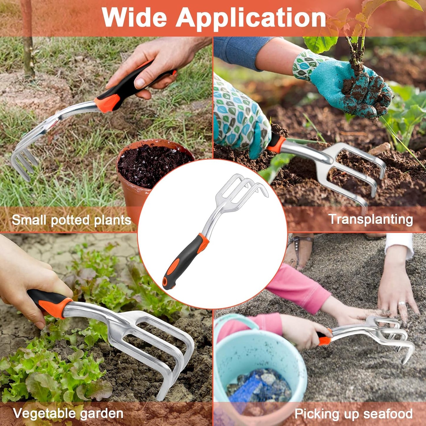 Hand Rake Garden Tool, Heavy Duty Hand Cultivators for Gardening, Smal