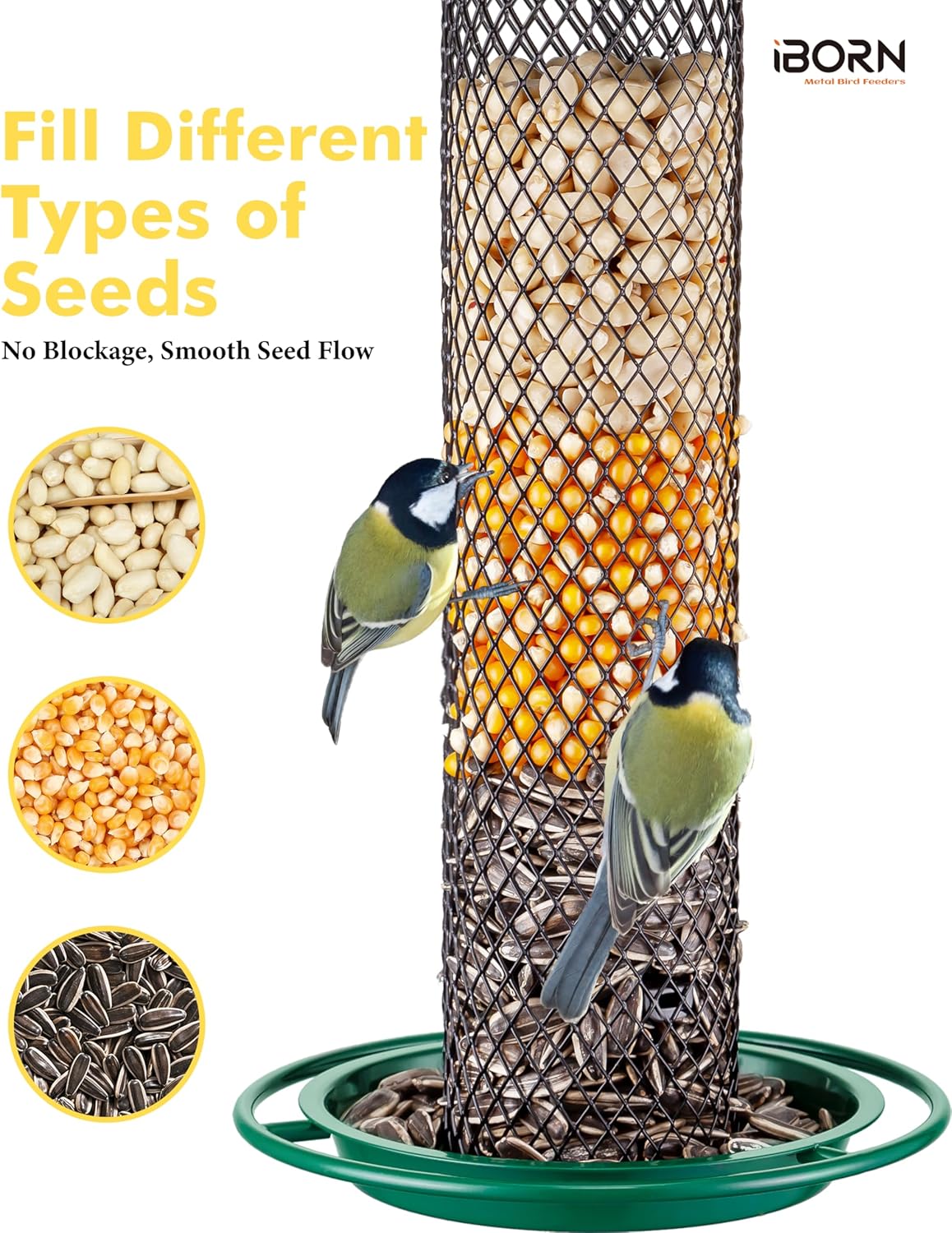 iBorn Peanut Bird Feeder,Sunflower Seed Feeder,13.5 Inch Metal Mesh Tu