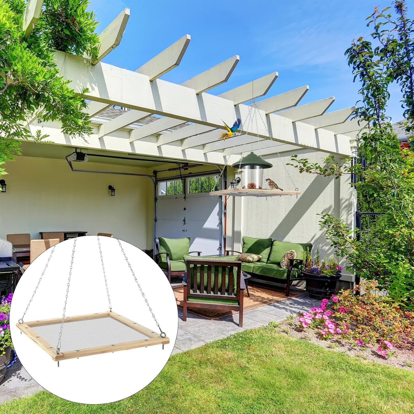 16 Inch Bird Seed Catcher Hanging Wooden Platform Bird Seed Catcher Tray for Hummingbird Feeders Bee Feeder Outdoor Garden Accessories